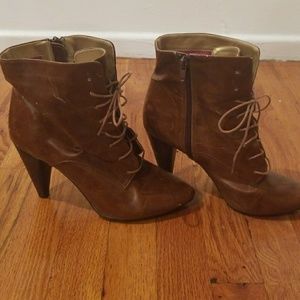 H&M brown faux leather  lace up booties size 40